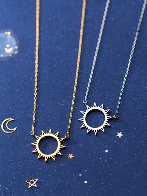 Rosh 925 Sterling Silver With Gold Plated Simplistic  Sun Necklaces 1