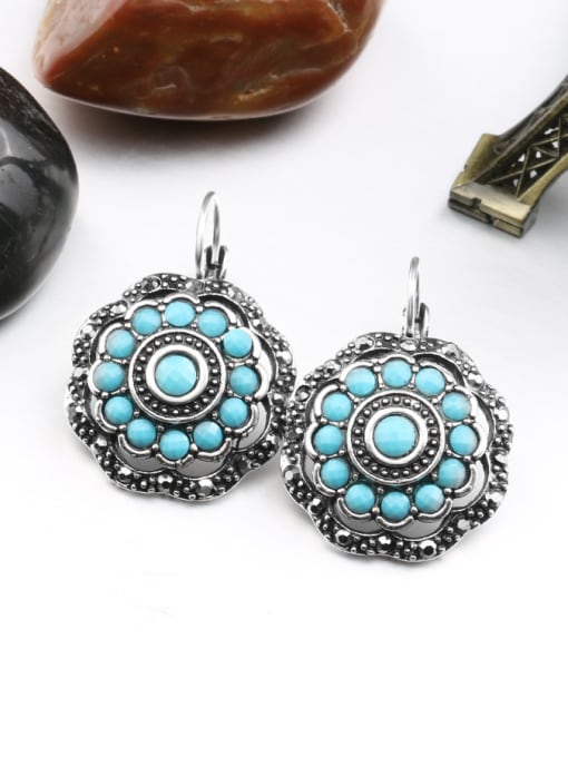 Gujin Personalized Turquoise stones Grey Crystals Alloy Earrings 2