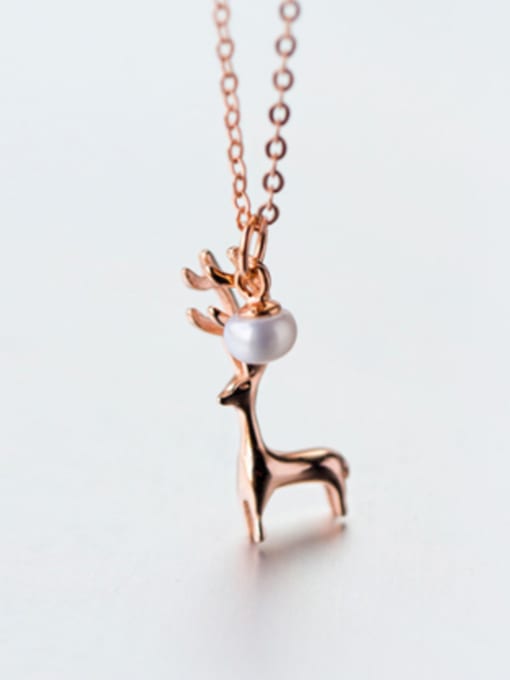 Rosh S925 silver lovely deer with natural freshwater pearl necklace 0