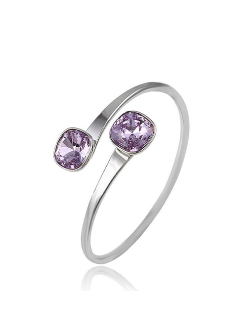 Purple Copper Alloy White Gold Plated Square Crystal Opening Bangle