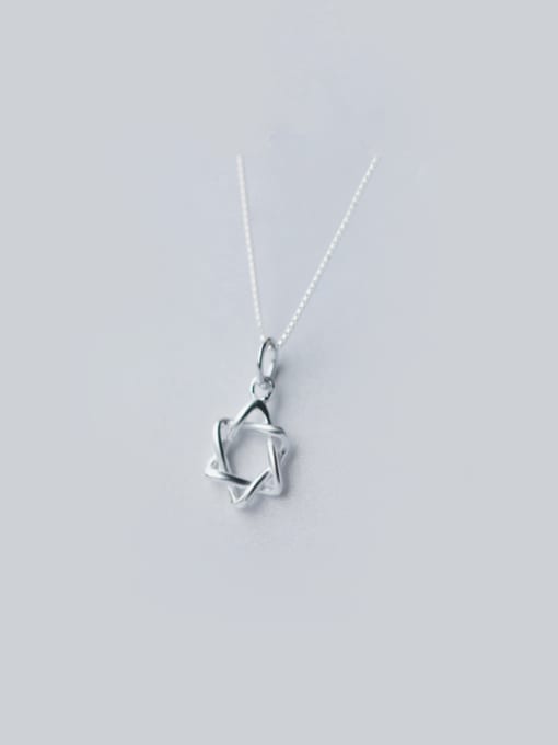 Rosh S925 Silver Sweet Lovely Hollow -out, Six Awn Star Necklace