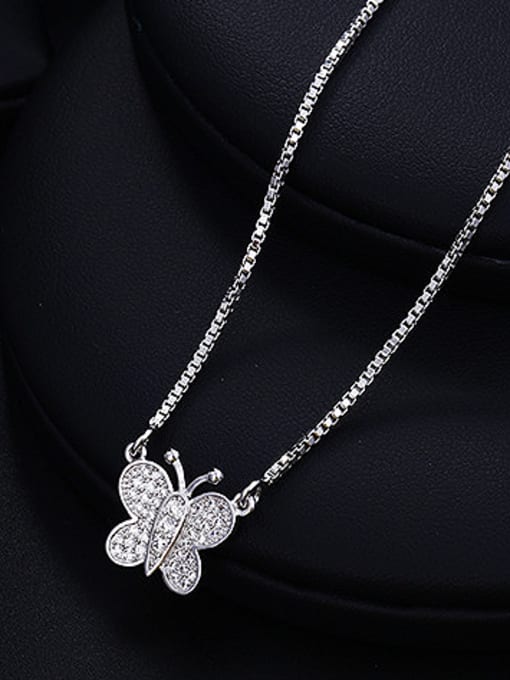 XP Copper Alloy White Gold Plated Simple style Butterfly Zircon Necklace 0