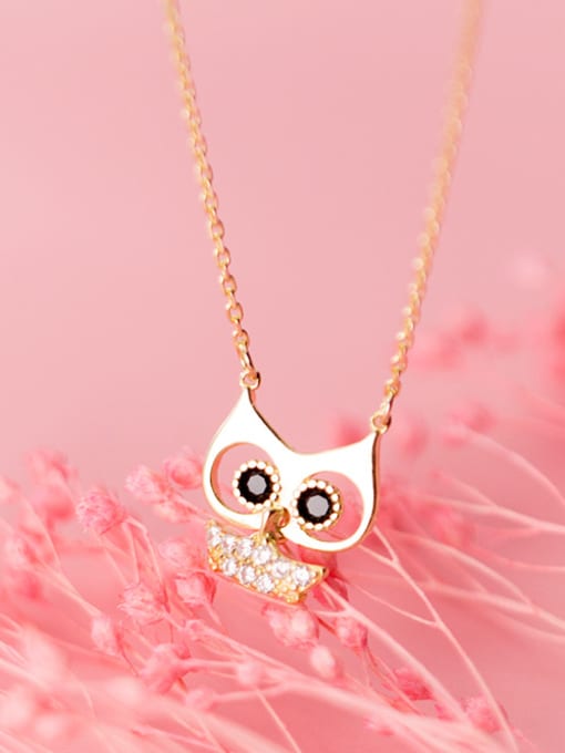 Rosh 925 Sterling Silver With Cubic Zirconia Cute Animal Owl Necklaces 3