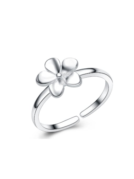 kwan Sweet Temperament Smooth Flower Silver Opening Ring 0