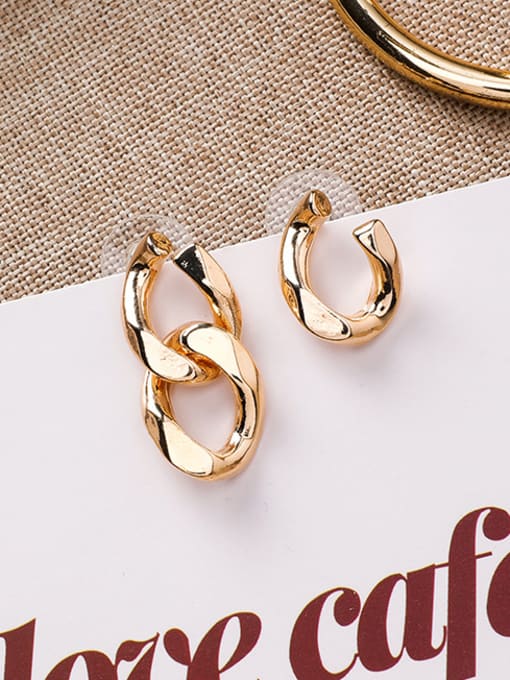 A Gold Alloy With Platinum Plated Simplistic Asymmetric Metal Chain  Earrings