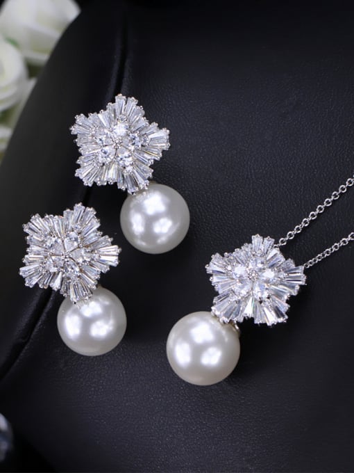 L.WIN Snowflake Zircon Pearl Jewelry Set 1