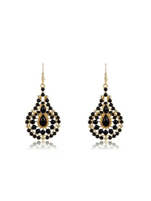 Ronaldo Elegant Water Drop Black Stone Drop Earrings 0