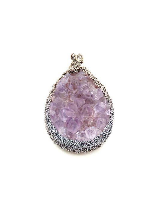 Tess Fashion Water Drop shaped Amethyst Crystal Silver Pendant 0