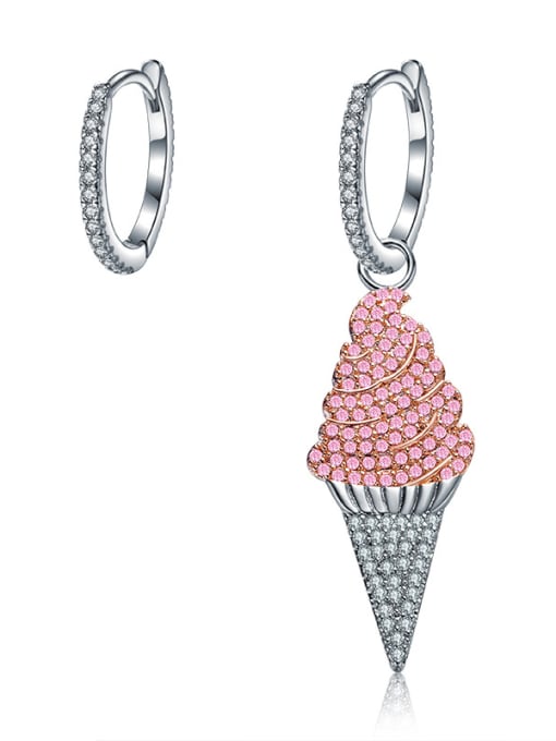 ALI New cones ice cream asymmetric Micro-inlay pink zircon earrings 0