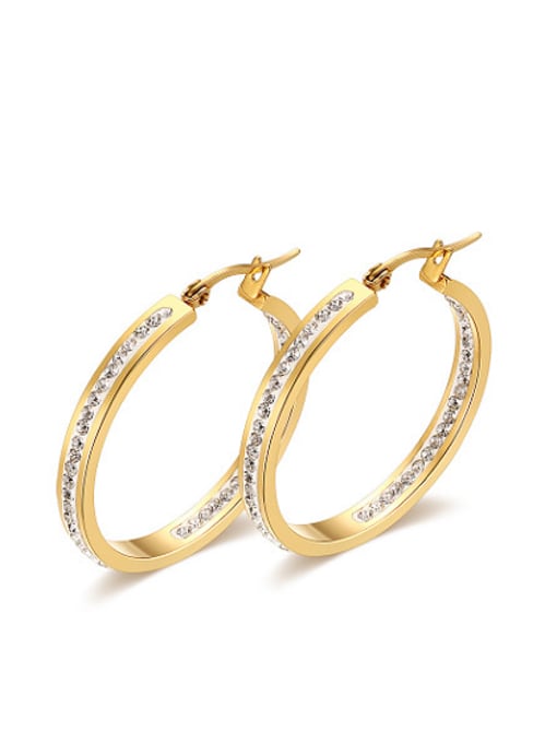 CONG Exquisite Gold Plated Round Shaped Rhinestones Drop Earrings 0
