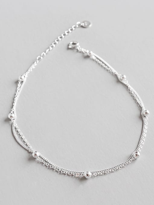 DAKA 925 Sterling Silver With Silver Plated Personality Beads double chain Anklets