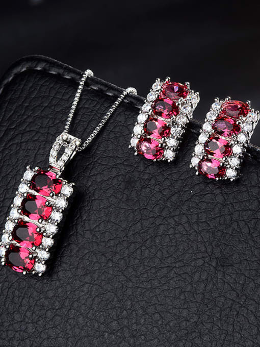 red Copper With  Glass stone Fashion Geometric 2 Piece Jewelry Set