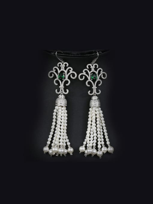 White Retro Semi-Precious Stones Tassel drop earring