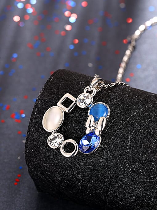 Platinum White Geometric Shaped Opal Stone Necklace