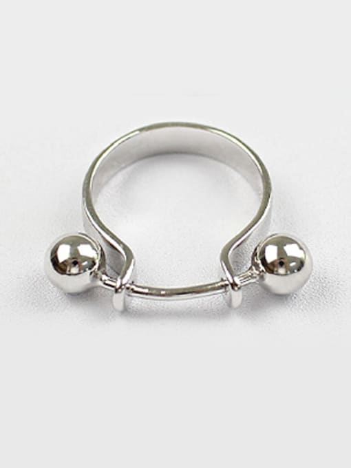 DAKA Personalized U-shaped Two Smooth Beads Silver Ring 0