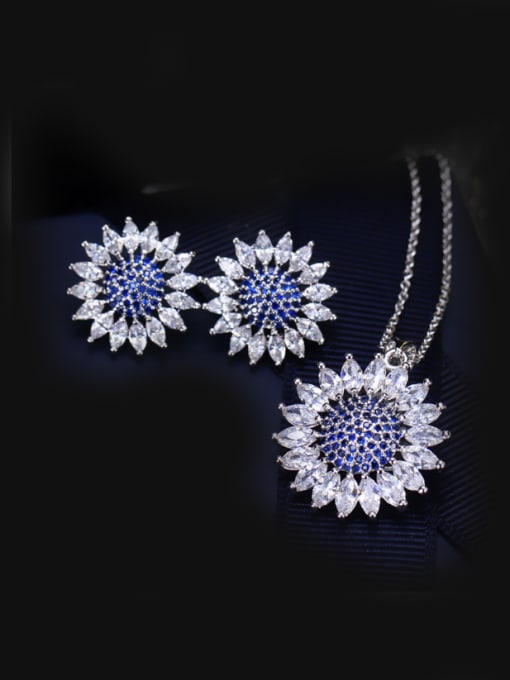 Blue Round Solar Wedding Accessories Jewelry Set