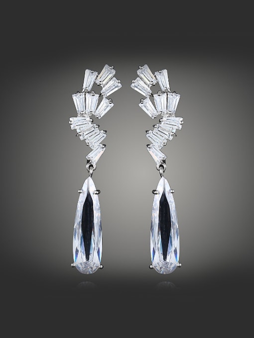 White Noble Shiny Zirconias Copper Platinum Plated Drop Earrings