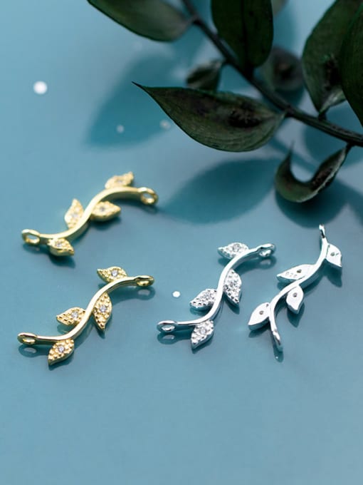 FAN 925 Sterling Silver With Gold Plated Simplistic Leaf Charms 2