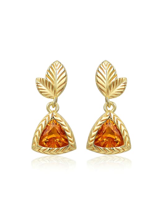 ZK S925 Silver Natural Yellow Crystal 14K Gold Plated Drop Earrings