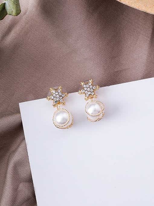 B snowflake Alloy With Gold Plated Trendy Bowknot Imitation Pearl Drop Earrings