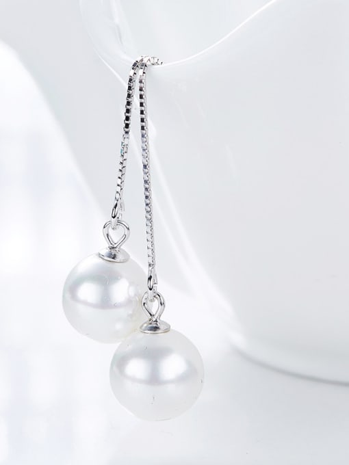 CEIDAI Simple White Artificial Pearl 925 Silver Line Earrings 2