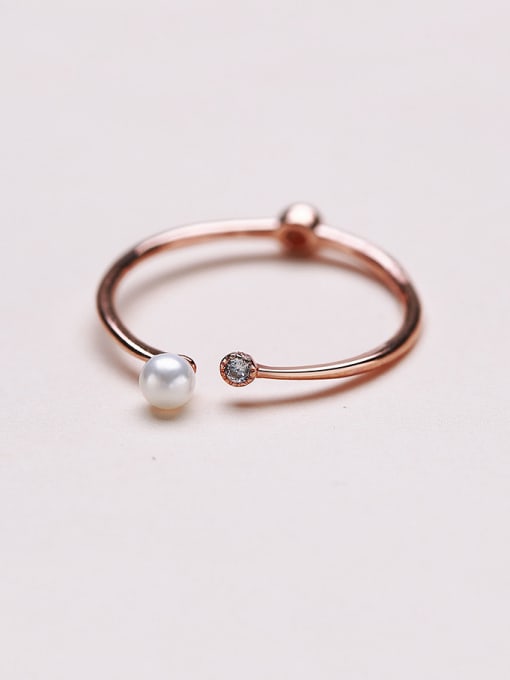 One Silver Rose Gold Plated Pearl Ring 0