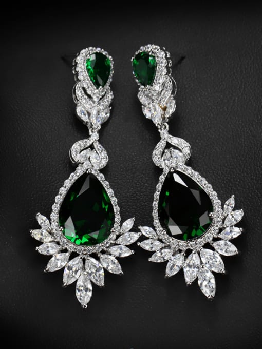 Green Water Drop Zircon Wedding Cluster earring