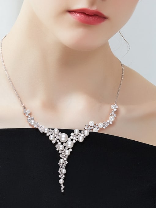 CEIDAI Fashion Elegant Artificial Pearls Zircon Necklace 1