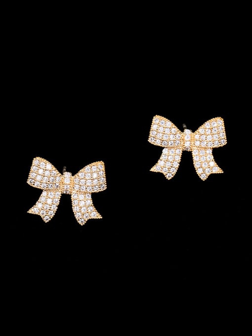 gold Copper With Cubic Zirconia Cute Butterfly Stud Earrings