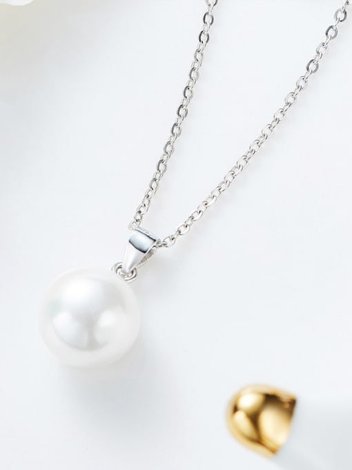 CEIDAI Simple White Artificial Pearl 925 Silver Necklace 2