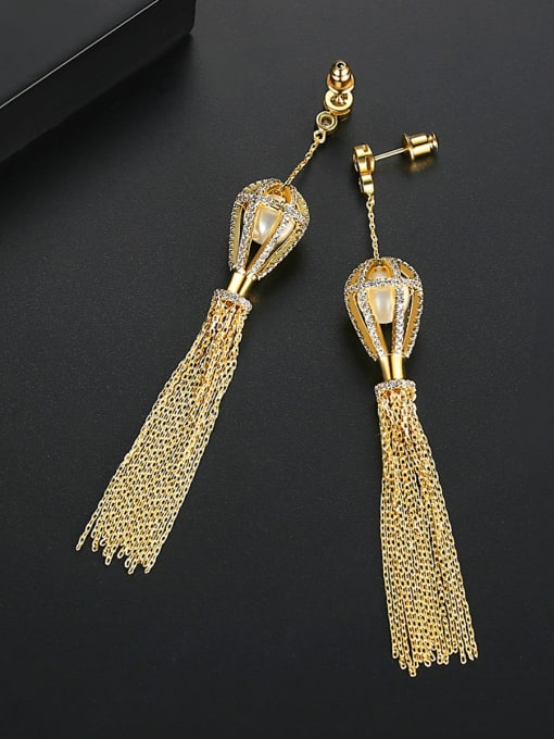 BLING SU Copper With Gold Plated Trendy Chain Tassels  Earrings 3