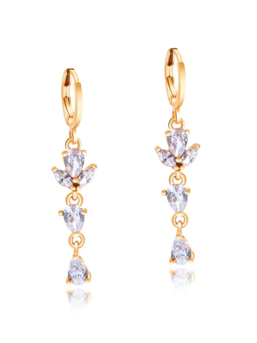 729-White Drill Copper With 18k Gold Plated Fashion Water Drop Earrings