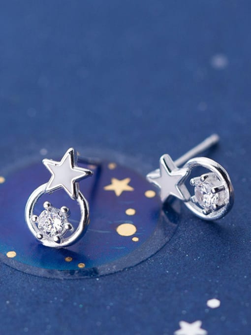 Rosh 925 Sterling Silver With Silver Plated Simplistic Star Stud Earrings 2