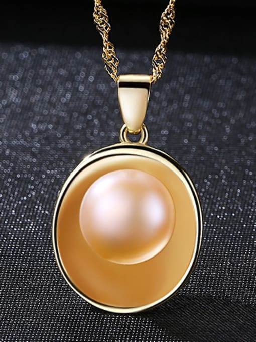 18K pink -7E05 925 Sterling Silver With  Artificial Pearl  Simplistic Oval Necklaces