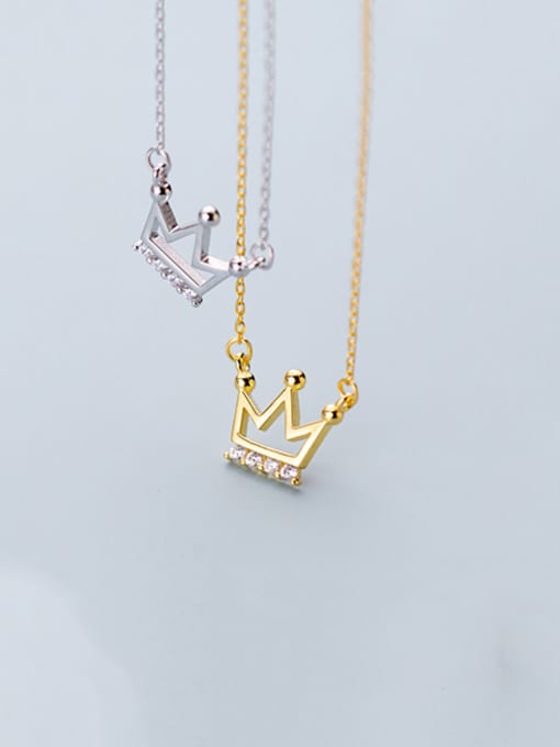 Rosh 925 Sterling Silver With  Cubic Zirconia  Simplistic Crown Necklaces