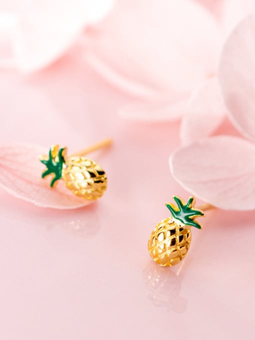 Rosh 925 Sterling Silver With Gold Plated Cute Pineapple Stud Earrings 1
