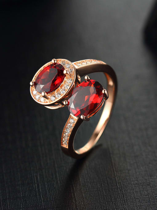 Deli Rose Gold Plated Garnet Gemstones Opening Cocktail Ring 0