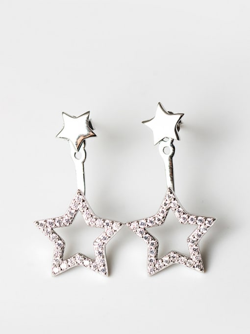 SILVER MI Fashion Shiny Zirconias-studded Stars 925 Silver Stud Earrings 0