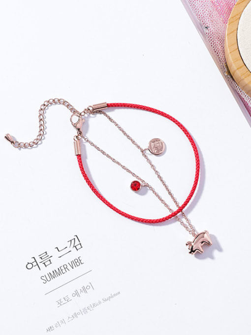 Girlhood Titanium steel With Rose Gold Plated Cute Animal Pig Red rope Bracelets 1