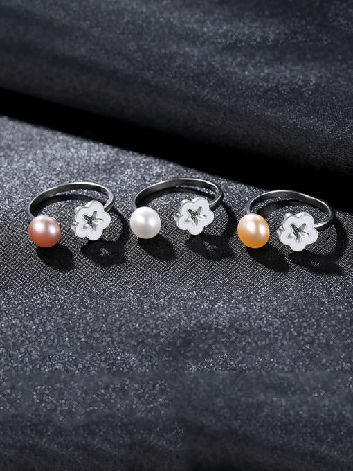 CCUI 925 Sterling Silver With Artificial Pearl Simplistic Flower Free Size  Rings 3