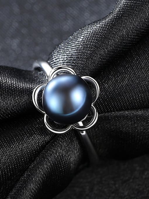 Black Sterling Silver 9-9.5mm natural  pearls free size ring
