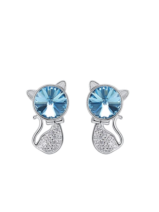 CEIDAI Personalized Blue austrian Crystal Kitten Stud Earrings