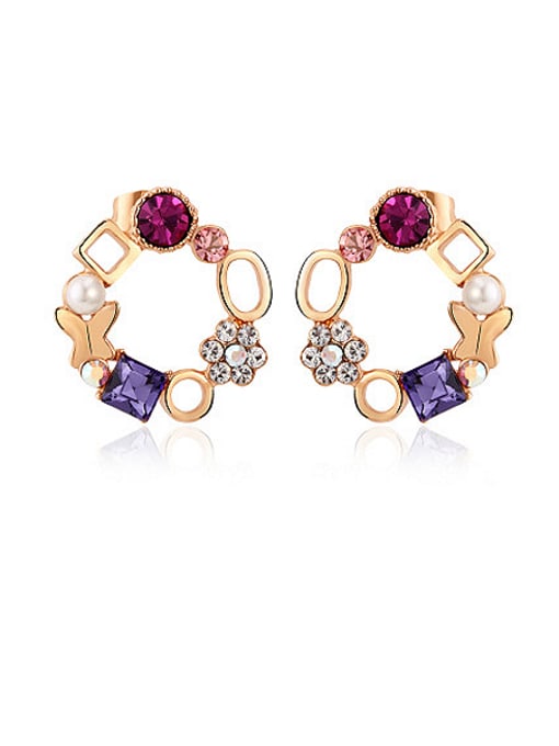 Rose Gold, Purple Fashion Women Austria Crystal stud Earring