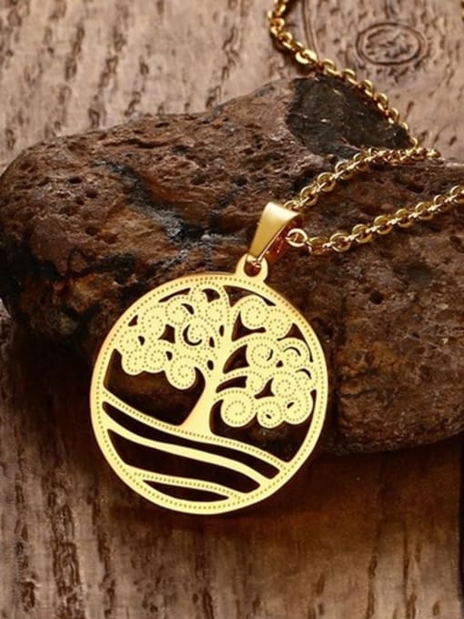 golden Exquisite Gold Plated Tree Shaped Titanium Pendant