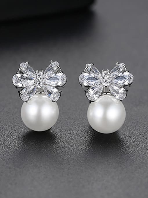 Platinum Copper With Platinum Plated Cute Bowknot Stud Earrings