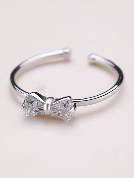 One Silver Elegant Little Bowknot Zirconias 925 Silver Opening Ring 0