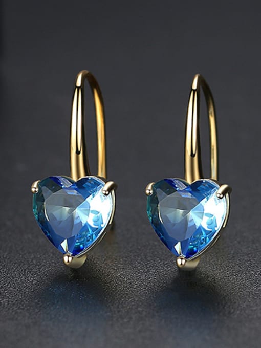 gold-blue Copper With Gold Plated Simplistic Heart Hook Earrings