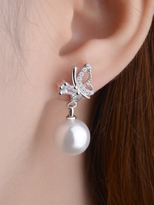AI Fei Er Fashion Imitation Pearl Cubic Zirconias Butterfly Stud Earrings 1