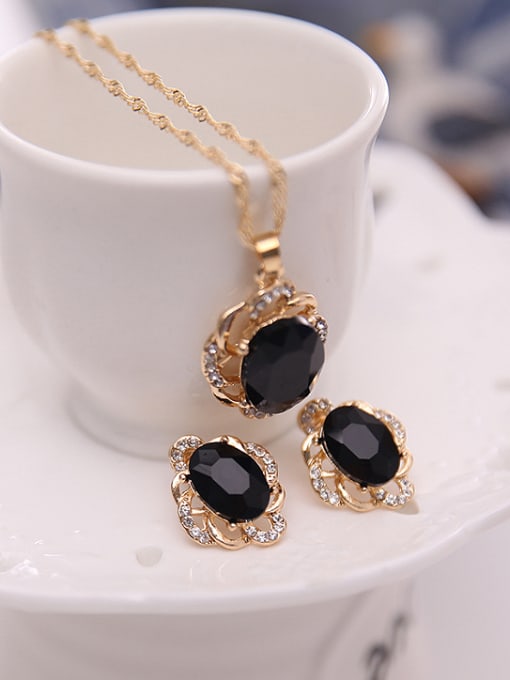 BESTIE Alloy Imitation-gold Plated Fashion Oval Stone Two Pieces Jewelry Set 1