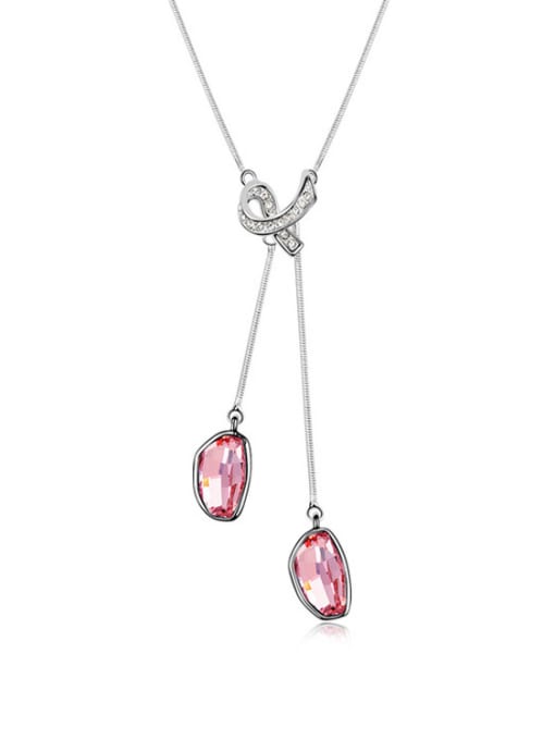 pink Simple Double Irregular austrian Crystals Pendant Alloy Necklace